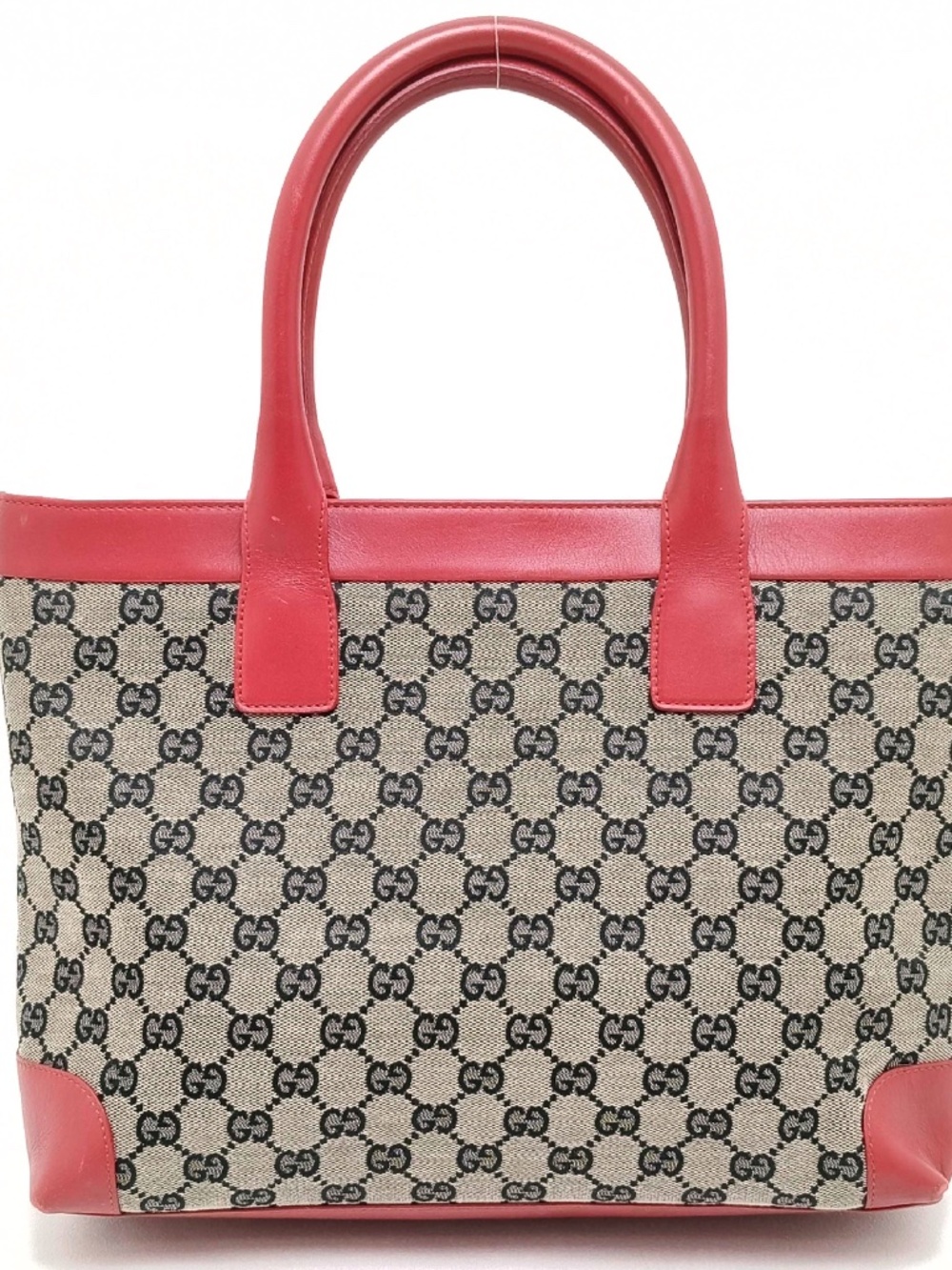 Gucci GG Monogram Canvas Tote Bag Red Leather Trim